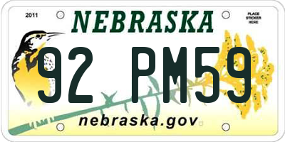 NE license plate 92PM59