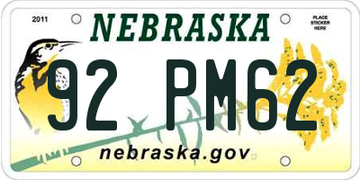 NE license plate 92PM62
