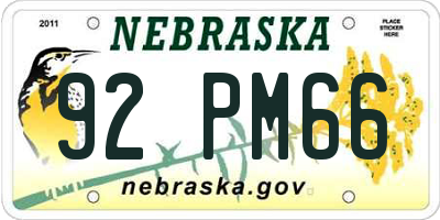NE license plate 92PM66