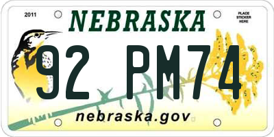 NE license plate 92PM74