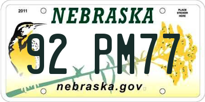NE license plate 92PM77