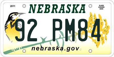 NE license plate 92PM84