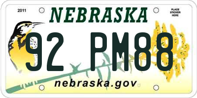 NE license plate 92PM88