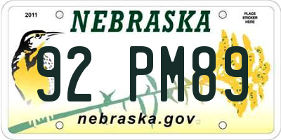 NE license plate 92PM89