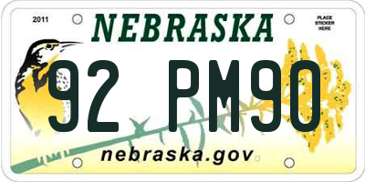 NE license plate 92PM90