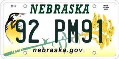 NE license plate 92PM91