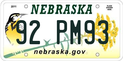NE license plate 92PM93