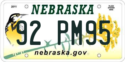 NE license plate 92PM95