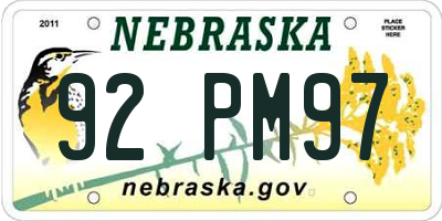 NE license plate 92PM97