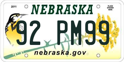 NE license plate 92PM99