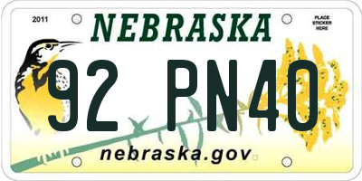 NE license plate 92PN40