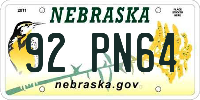 NE license plate 92PN64