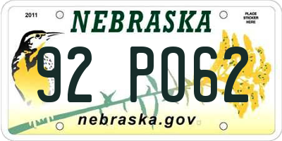 NE license plate 92PO62