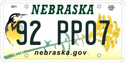 NE license plate 92PP07