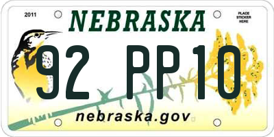 NE license plate 92PP10