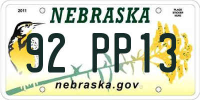 NE license plate 92PP13
