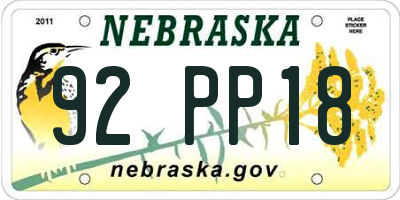 NE license plate 92PP18