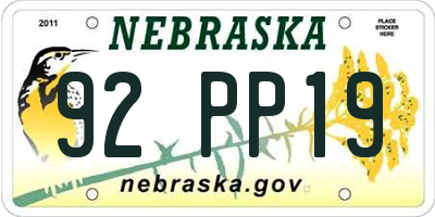 NE license plate 92PP19