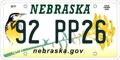 NE license plate 92PP26