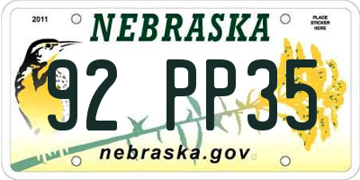 NE license plate 92PP35