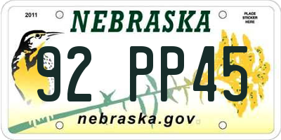 NE license plate 92PP45