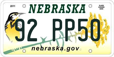 NE license plate 92PP50