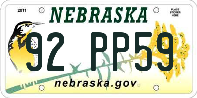 NE license plate 92PP59