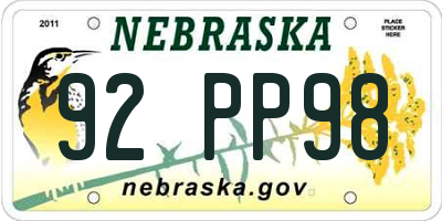 NE license plate 92PP98
