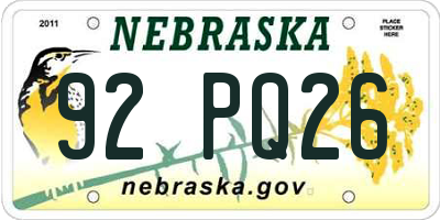 NE license plate 92PQ26
