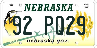 NE license plate 92PQ29