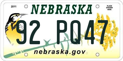NE license plate 92PQ47