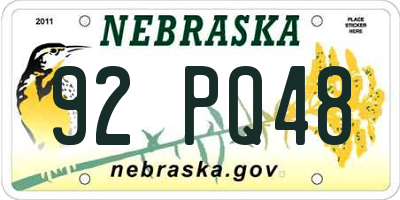 NE license plate 92PQ48