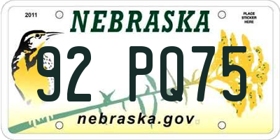 NE license plate 92PQ75