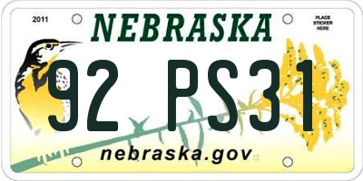 NE license plate 92PS31