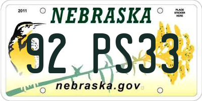 NE license plate 92PS33