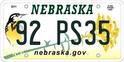 NE license plate 92PS35