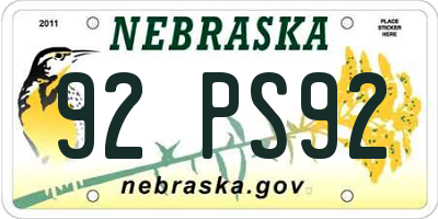 NE license plate 92PS92