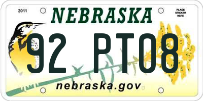 NE license plate 92PT08