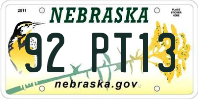 NE license plate 92PT13