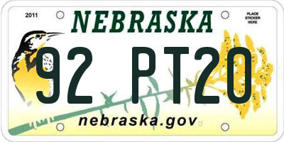 NE license plate 92PT20