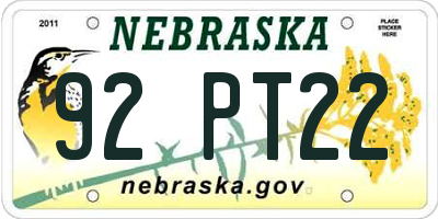 NE license plate 92PT22