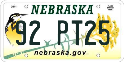 NE license plate 92PT25