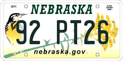 NE license plate 92PT26
