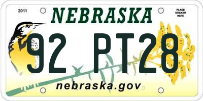 NE license plate 92PT28