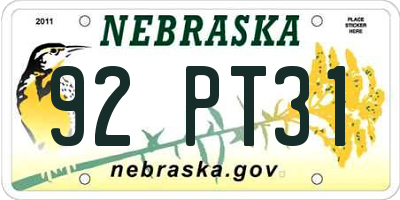 NE license plate 92PT31