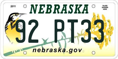 NE license plate 92PT33