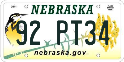 NE license plate 92PT34