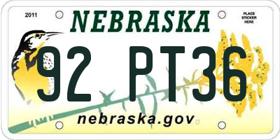NE license plate 92PT36