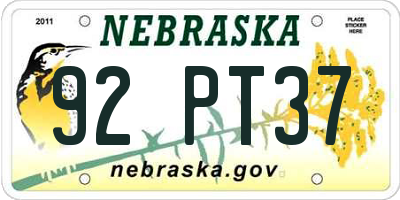 NE license plate 92PT37