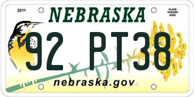 NE license plate 92PT38